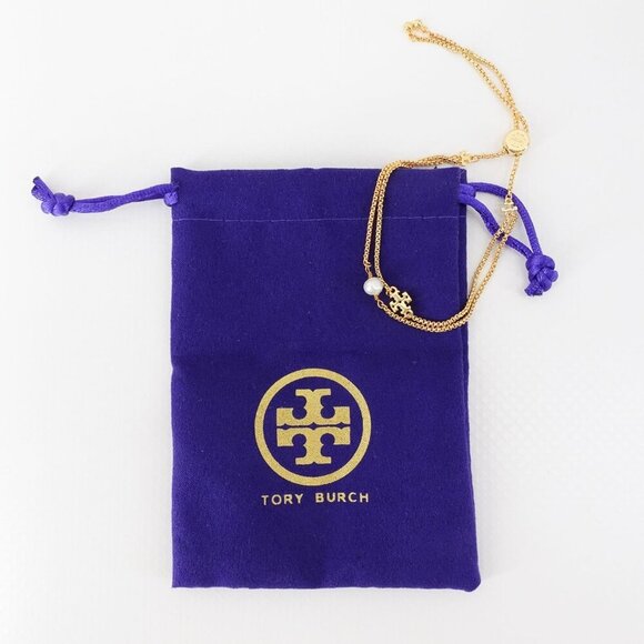 Tory Burch Logo Pearl Slider Adjustable Bracelet Gold OS - Picture 11 of 12